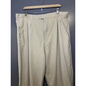 TRUST Pants Mens 42x30 Beige Linen Rayon Pleated Relaxed Straight Leg Dress